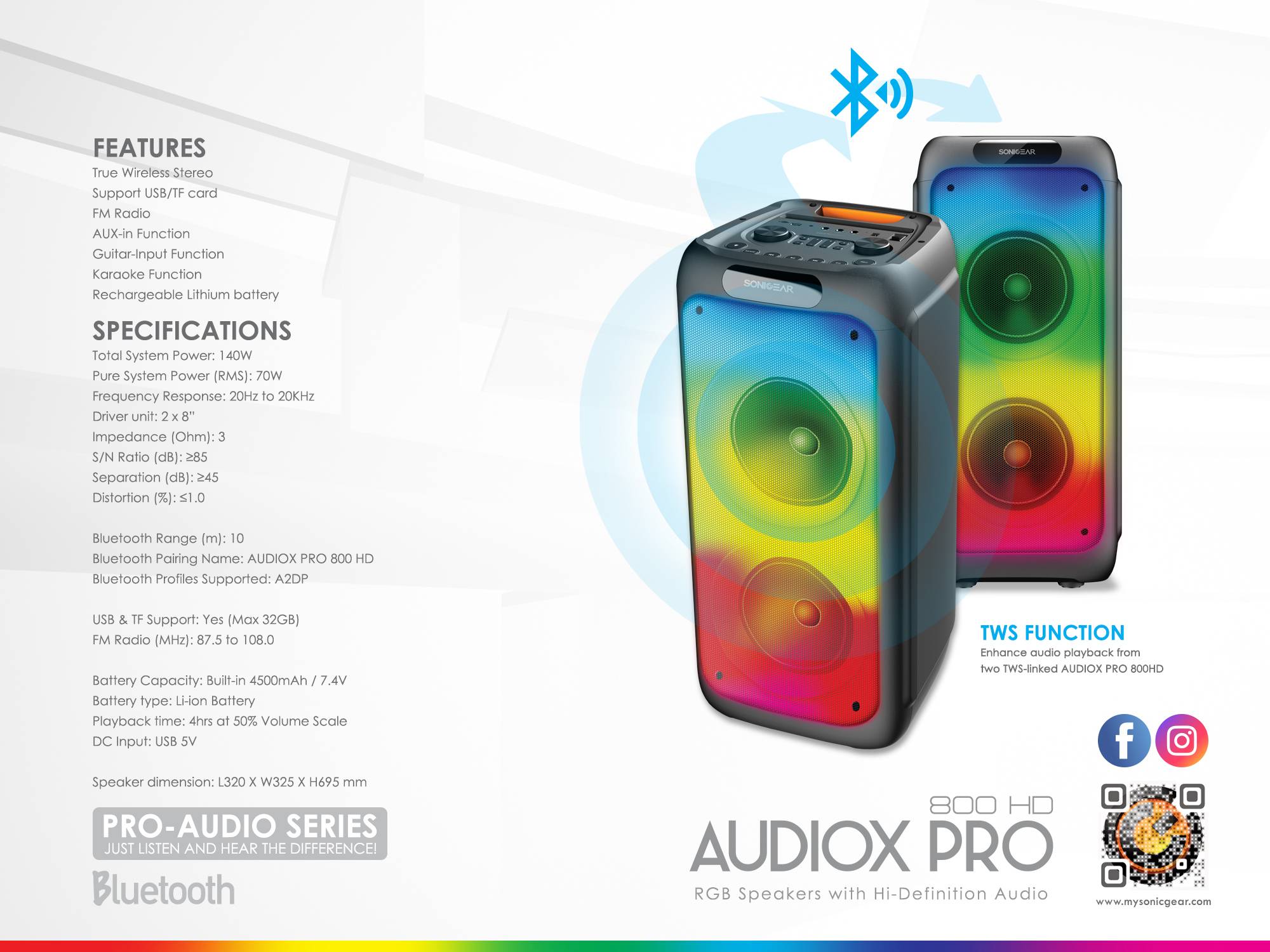 SonicGear AudioX Pro 800HD RGB Speaker HiDefinition Audio 1 Year Warranty
